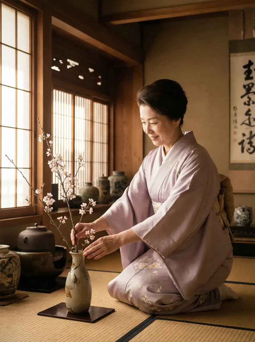 一位优雅的 黄瓜视频-高清视频|视频资源 在和室中插花